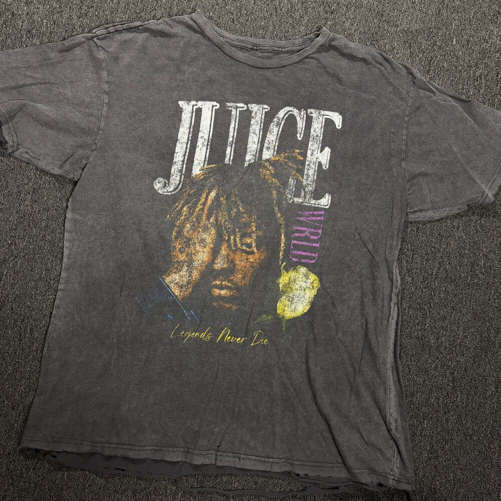 Vintage Y2k Juice World Grey Faded Rapper Hip Hop Graphic Tee Men's Large